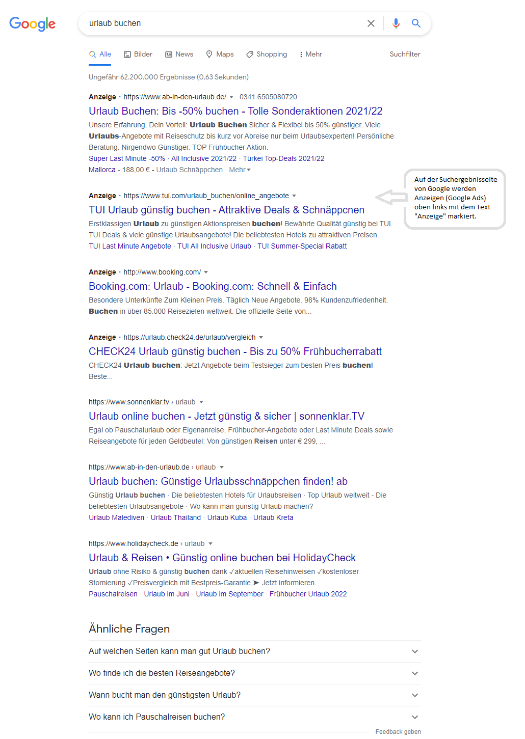 Suchergebnissseite Google Anzeigen (Google Ads)